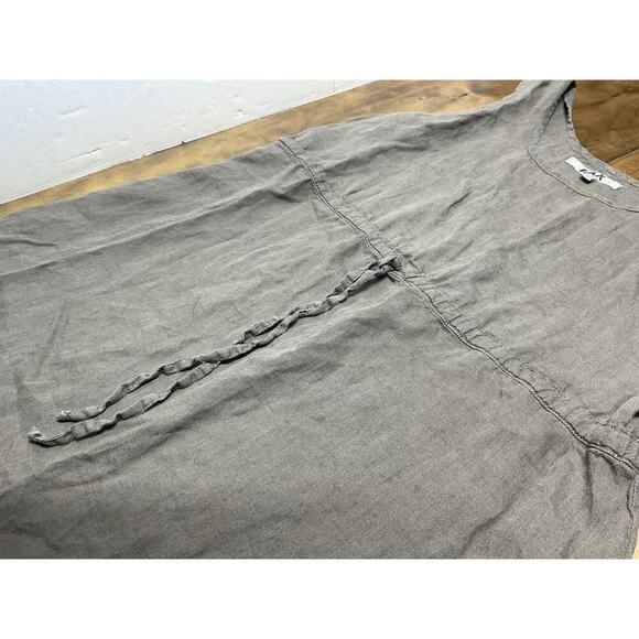FLAX Women’s Size Large Brown Linen Cinch Waist Bib Dress Minimalist - Picture 4 of 9